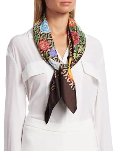 Shop Gucci Silk Scarf With Flora & G Rhombus Print In Beige