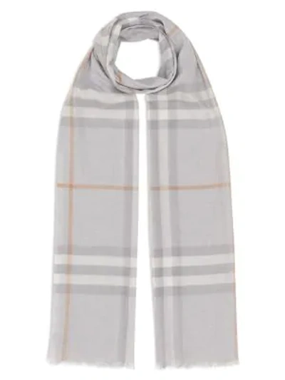 Shop Burberry Lightweight Check Wool Silk Scarf In Light Grey