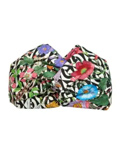 Shop Gucci Silk Headband With Flora & G Rhombus Print In Multi