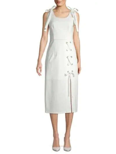 Shop Avantlook Lace-up Midi Dress In White