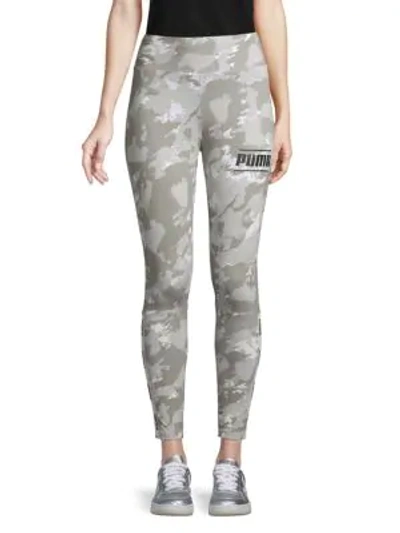 Shop Puma Camouflage-print Cropped Leggings In White Grey