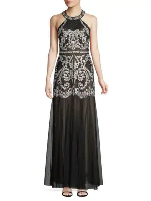bcbg embroidered halter dress