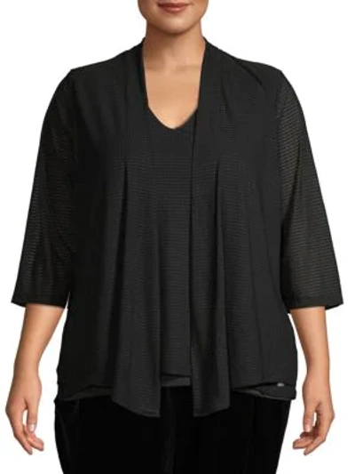 Shop Calvin Klein Collection Plus Textured Three-quarter Sleeve Cardigan In Black