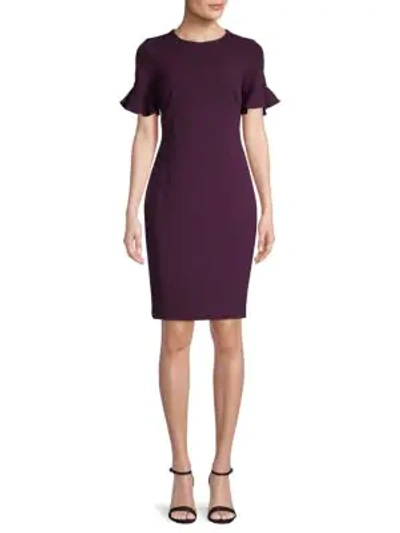 Shop Calvin Klein Collection Bell-sleeve Sheath Dress In Aubergine
