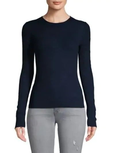 Shop Vince Ribbed Wool Top In Navy