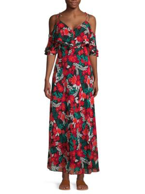 cold shoulder ruffle maxi dress
