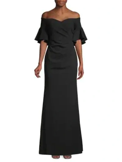 Shop Calvin Klein Off-the-shoulder Bell-sleeve Gown In Black