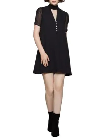 Shop Bcbgeneration Pearlecent Trimmed A-line Dress In Black
