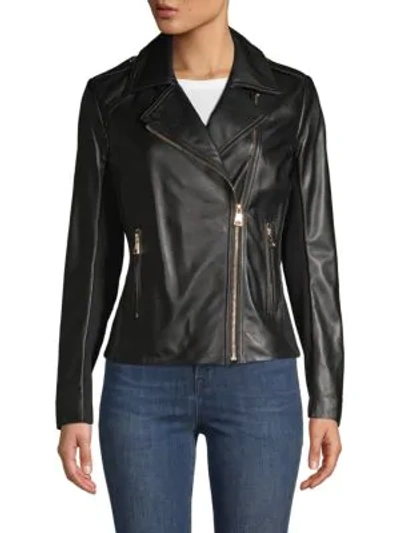 Shop Karl Lagerfeld Leather Biker Jacket In Black