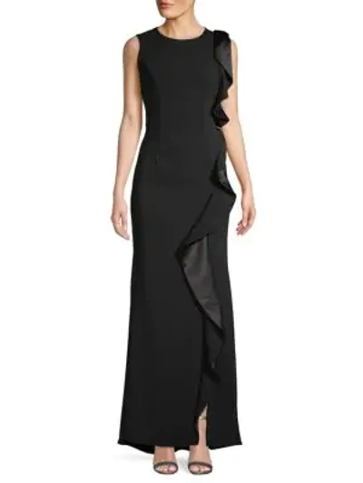 Shop Carmen Marc Valvo Infusion Ruffle Trumpet Gown In Black