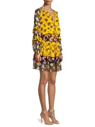 Shop Diane Von Furstenberg Haven Tiered Floral Silk Blouson Dress In Yellow Multi
