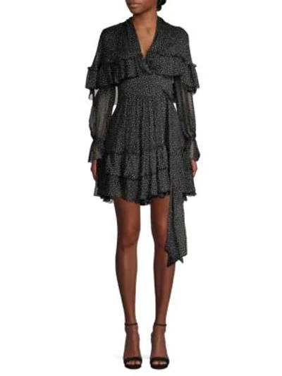 Shop Diane Von Furstenberg Martina Tiered Polka Dot Silk A-line Wrap Dress In Black Multi