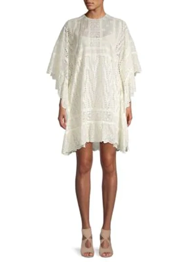 Shop Valentino Lace Cotton Shift Dress In Burro