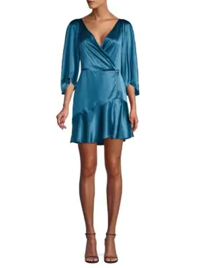 Shop Free People V-neck Mini Silk Dress In Blue