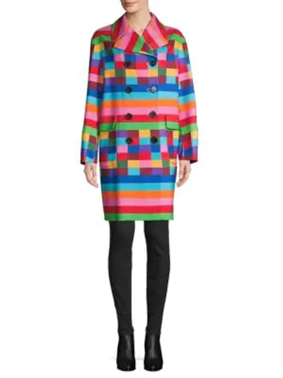Shop Valentino Double-breasted Colorblock Wool Coat In Blue Multi