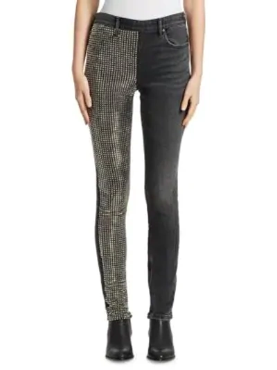 Shop Alexander Wang Studded Slouchy Slim-fit Jeans In Grey