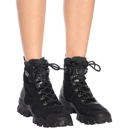 Shop Moncler Helis Suede Ankle Boots In Black
