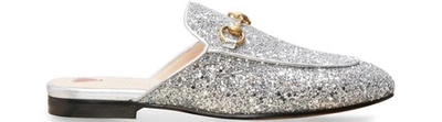 Shop Gucci Glittering Princetown Mules In Argento/argento