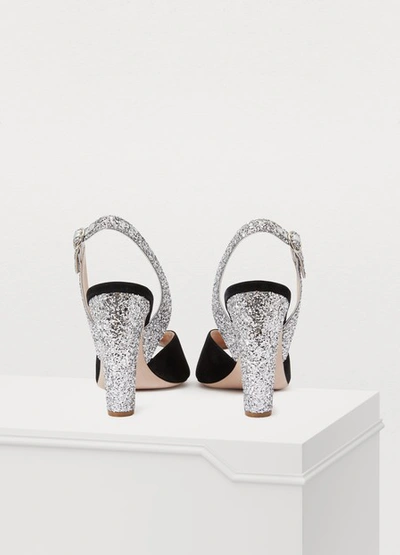 Shop Miu Miu Sequinned Sandals In Nero/argento