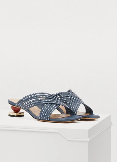 Shop Jacquemus Castana Mules In Navy Leather