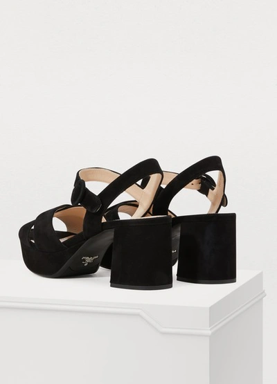 Shop Prada Suede Platform Sandals In Nero