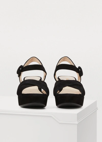 Shop Prada Suede Platform Sandals In Nero