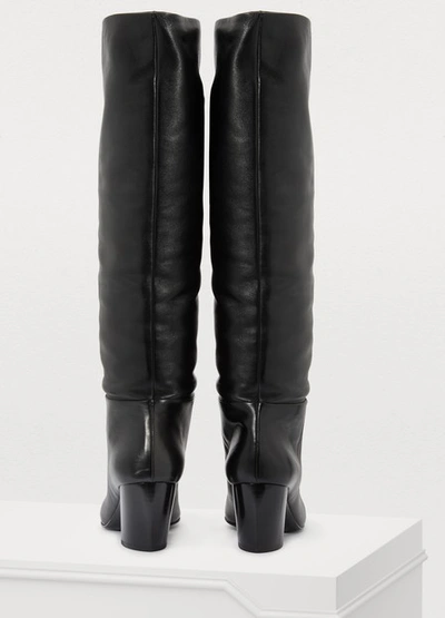 Shop Prada Banana Heeled Boots In Black