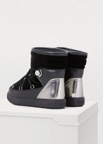 Shop Moncler Stephanie Velvet Boots In Black Silver