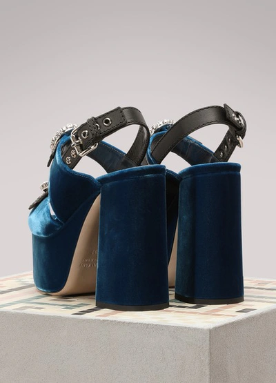 Shop Miu Miu Velvet High Heel Sandals In Cobalto