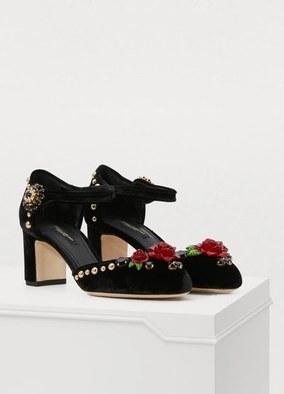 Shop Dolce & Gabbana Velvet Pumps In Black