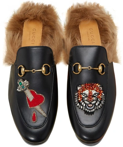 Shop Gucci Princetown Slipper With Appliqués In Black Natural