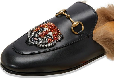 Shop Gucci Princetown Slipper With Appliqués In Black Natural