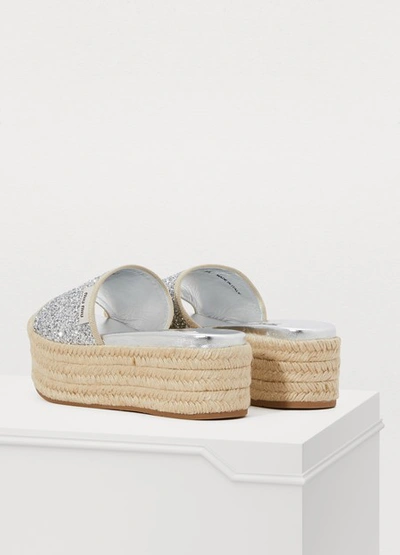 Shop Miu Miu Glitter Wedge Heel Espadrilles In Silver