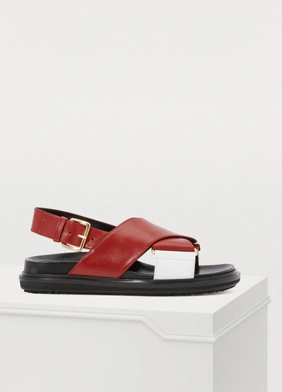 Shop Marni Fussbett Sandals In Hot Red+lily White