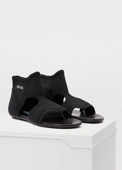 Shop Prada Flat Sandals In Black