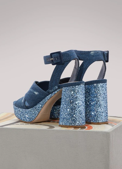 Shop Miu Miu Denim Sandals In Blue