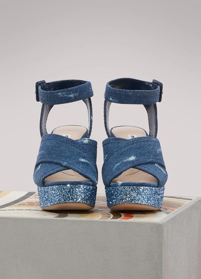 Shop Miu Miu Denim Sandals In Blue