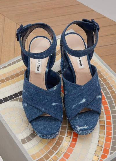 Shop Miu Miu Denim Sandals In Blue