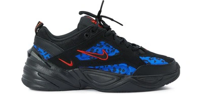 Shop Nike M2k Tekno Sneakers In Black/habanero Red-racer Blue