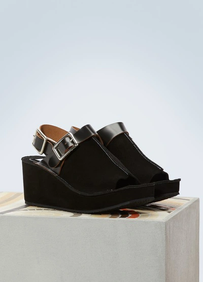 Shop Kenzo Suede Wedge Sandals In Black