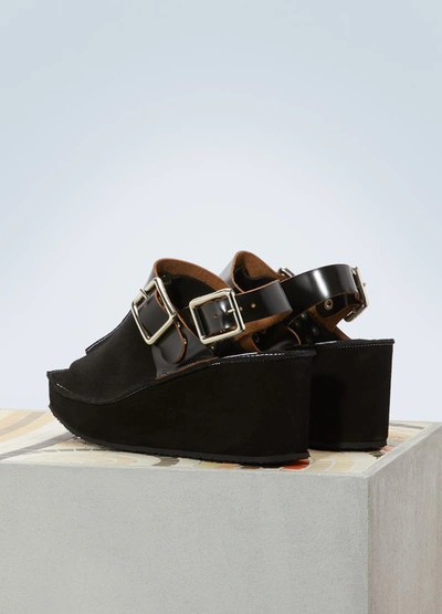 Shop Kenzo Suede Wedge Sandals In Black