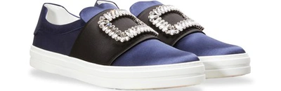 Shop Roger Vivier Viv Strass Sneakers In Indigo+black