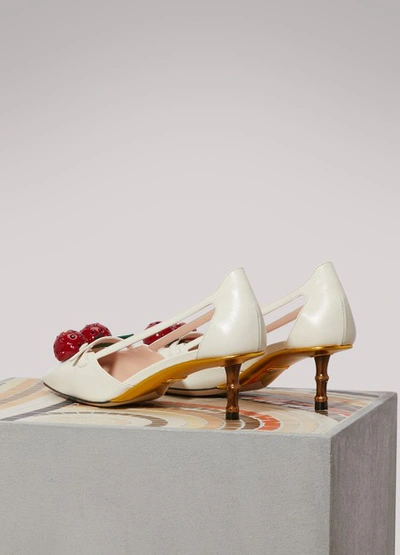 Shop Gucci Leather Cherry Pumps In White