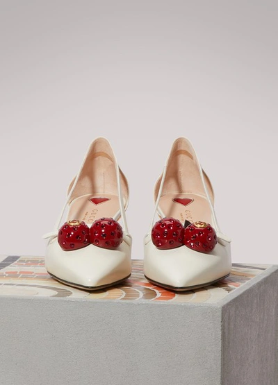 Shop Gucci Leather Cherry Pumps In White