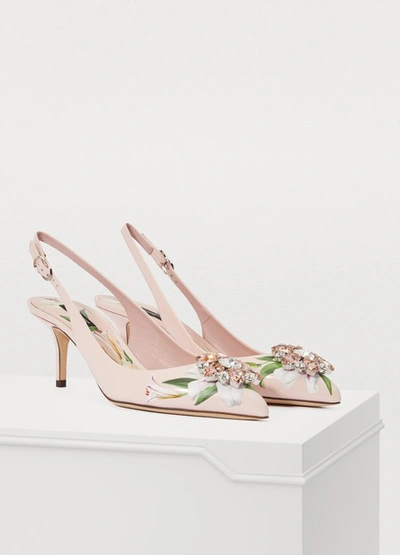 Shop Dolce & Gabbana Leather Slingback In Gligli Fdo.rosa