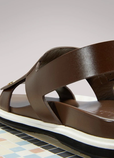 Shop Marni Flat Leather Sandals In Dark Tobacco