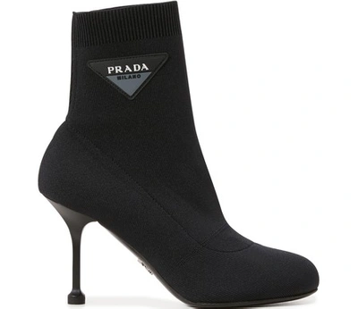 Shop Prada Knit Ankle Boots In Black