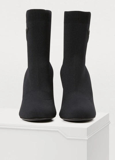 Shop Prada Knit Ankle Boots In Black