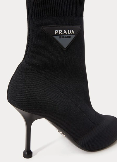 Shop Prada Knit Ankle Boots In Black