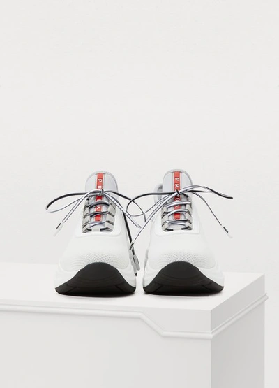 Shop Prada Low-top Sneakers In Bianco+alluminio